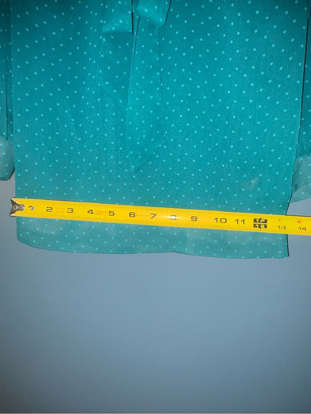 The Limited Teal Polka Dot Tie Neck Blouse XS | Sheer 3/4 Sleeve - Picture 4 of 8